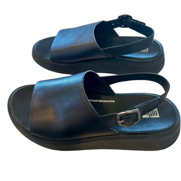 FITFLOP Black Leather Slingback Platform Sandals Size 7 - Picture 2 of 7